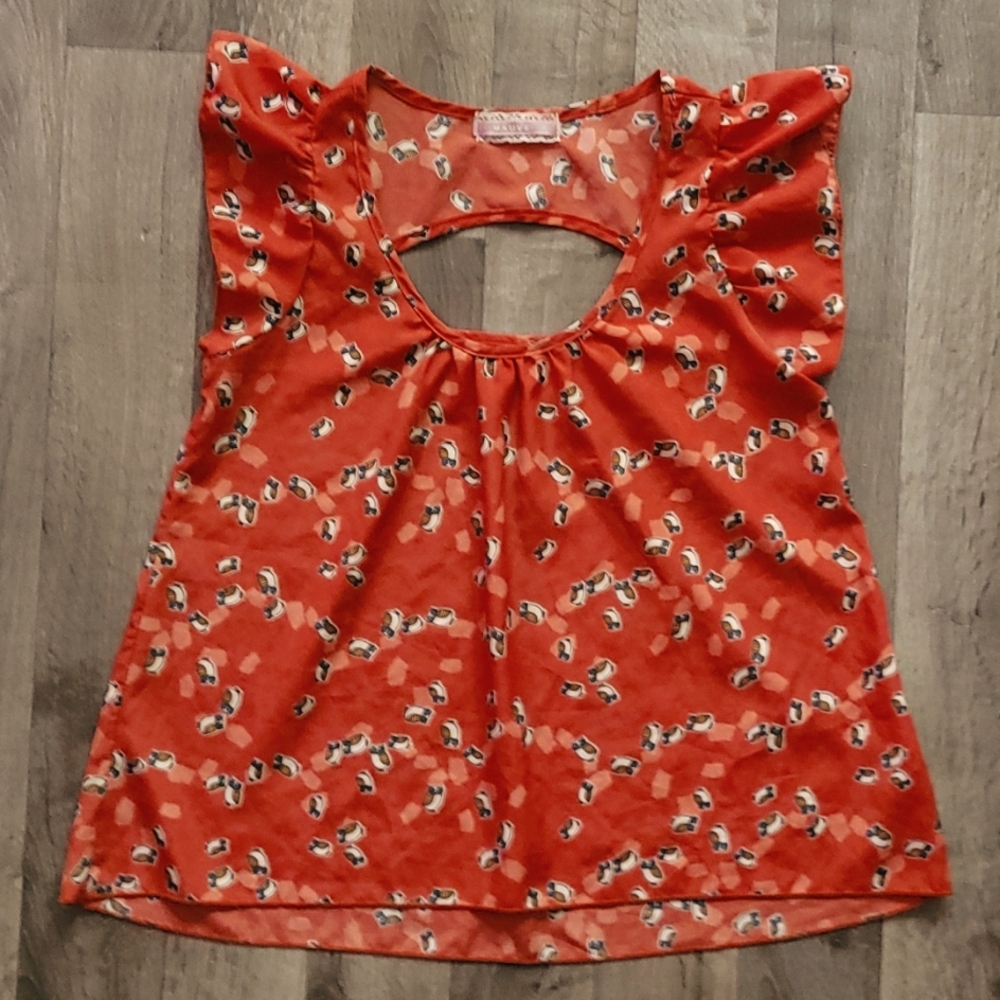 🦉ANTHROPOLOGIE "MAUVE" ORANGE BLOUSE, SZ MEDIUM